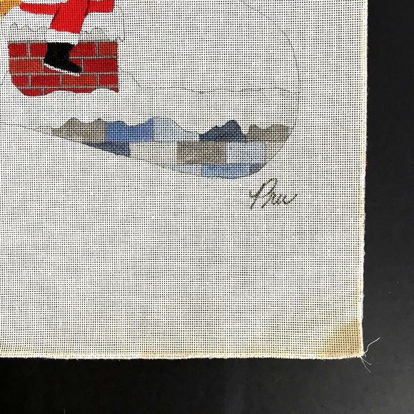 Vintage Pru Hand-painted Needlepoint Canvas 18” X 13” Santa Chimney Stocking NEW - Picture 3 of 8